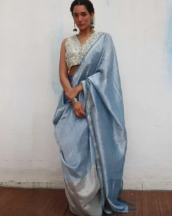 Mazha Handwoven Linen Zari Saree - Jheel