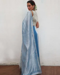 Mazha Handwoven Linen Zari Saree - Jheel