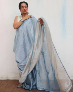 Mazha Handwoven Linen Zari Saree - Jheel