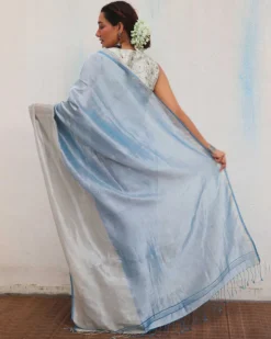 Mazha Handwoven Linen Zari Saree - Jheel
