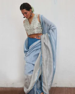 Mazha Handwoven Linen Zari Saree - Jheel