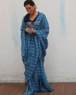 Meen Handwoven Linen Zari Saree - Jheel