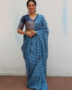 Meen Handwoven Linen Zari Saree - Jheel