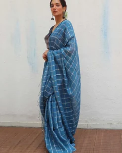 Meen Handwoven Linen Zari Saree - Jheel