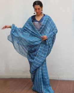 Meen Handwoven Linen Zari Saree - Jheel
