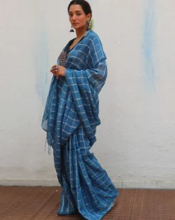 Meen Handwoven Linen Zari Saree - Jheel