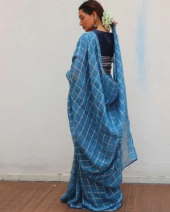 Meen Handwoven Linen Zari Saree - Jheel