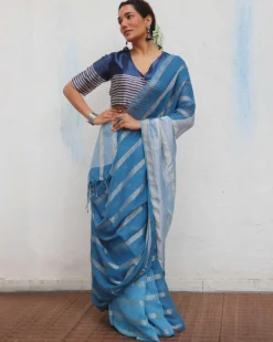 Megha Handwoven Linen Zari Saree - Jheel