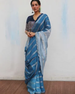 Megha Handwoven Linen Zari Saree - Jheel