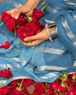 Megha Handwoven Linen Zari Saree - Jheel