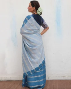 Megha Handwoven Linen Zari Saree - Jheel