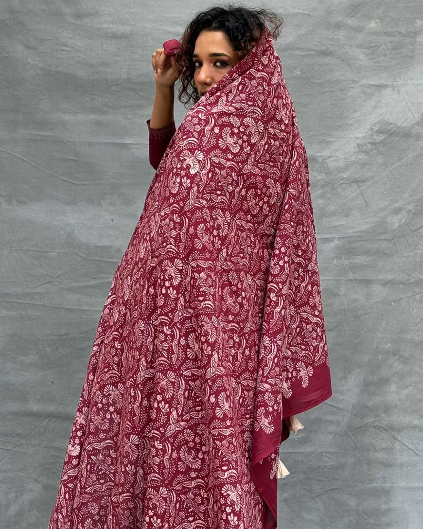 Melody of Meadows Blockprinted Cotton Dupatta