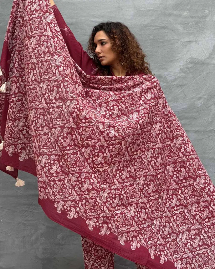 Melody of Meadows Blockprinted Cotton Dupatta
