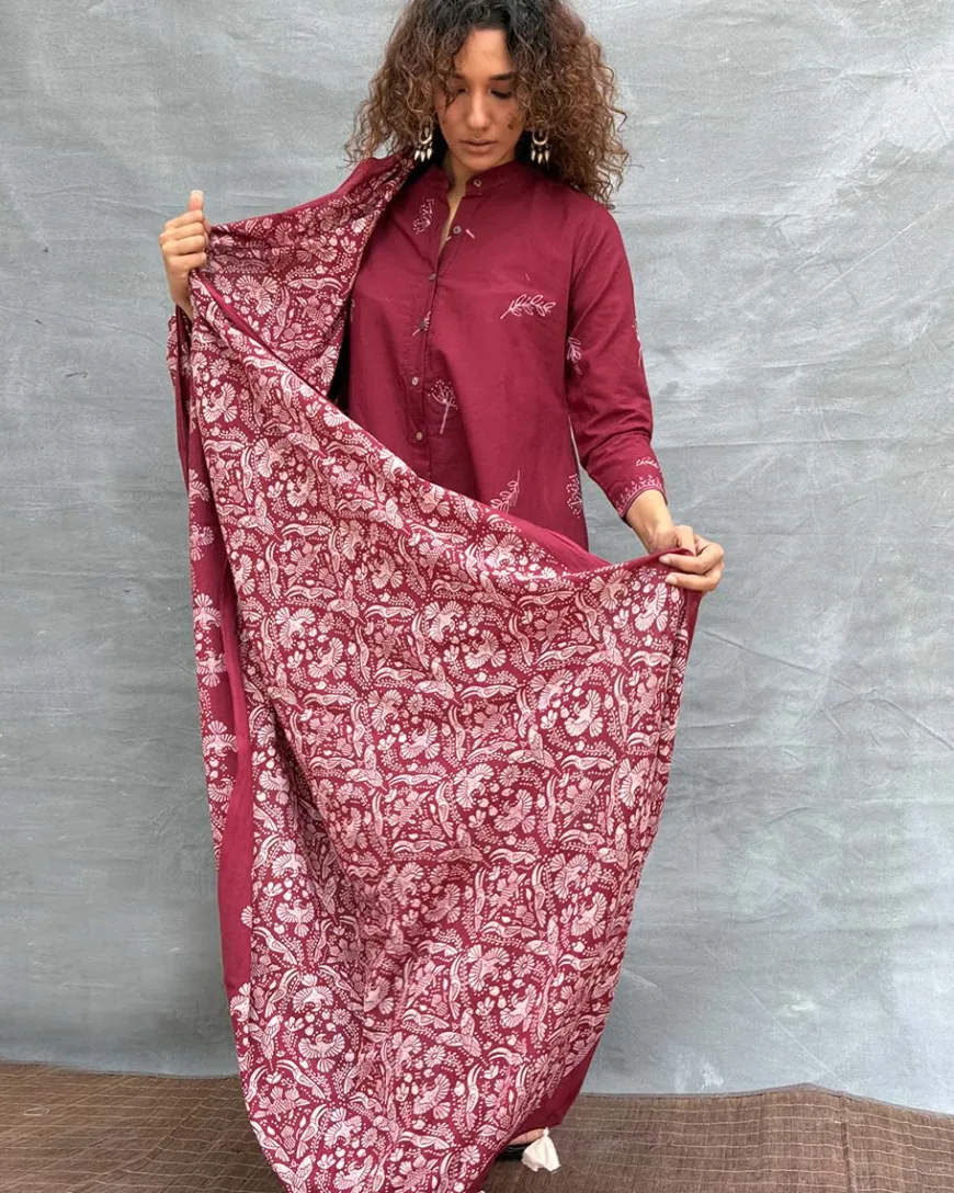 Melody of Meadows Blockprinted Cotton Dupatta