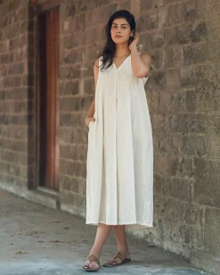 Melted Pearl Ivory Block Printed Dress - SFD