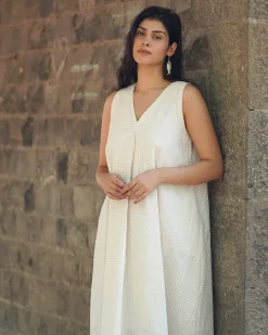 Melted Pearl Ivory Block Printed Dress - SFD