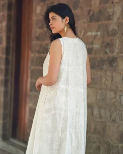 Melted Pearl Ivory Block Printed Dress - SFD
