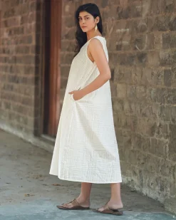 Melted Pearl Ivory Block Printed Dress - SFD
