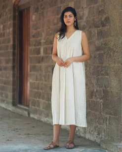 Melted Pearl Ivory Block Printed Dress - SFD