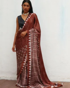 Mi Alma Blockprinted Modal Silk Saree