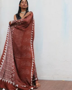Mi Alma Blockprinted Modal Silk Saree