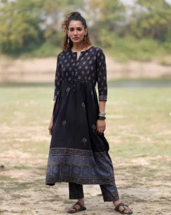 Midnight Garden Blockprinted Cotton Kurta Set-WWB