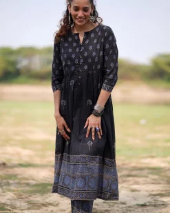Midnight Garden Blockprinted Cotton Kurta Set-WWB