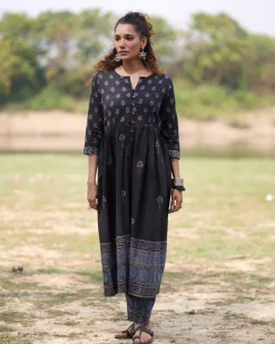 Midnight Garden Blockprinted Cotton Kurta Set-WWB