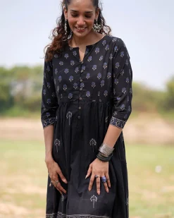 Midnight Garden Blockprinted Cotton Kurta Set-WWB