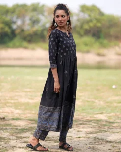 Midnight Garden Blockprinted Cotton Kurta Set-WWB