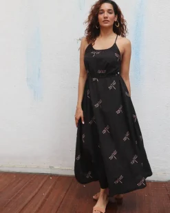 Midnight Mai Tai Block Printed Cotton Dress - Mono