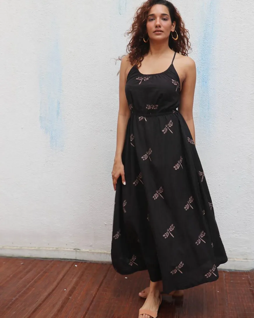 Midnight Mai Tai Block Printed Cotton Dress - Mono