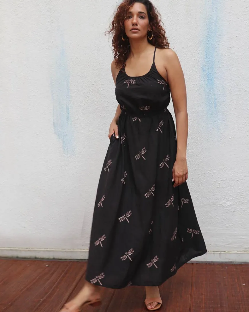 Midnight Mai Tai Block Printed Cotton Dress - Mono