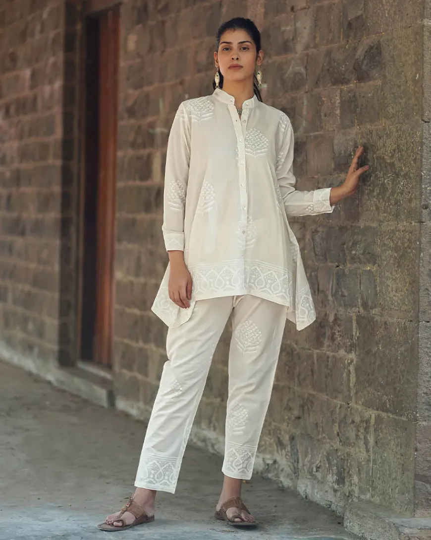 Milk Thistle Ivory Block Printed Top - SFD