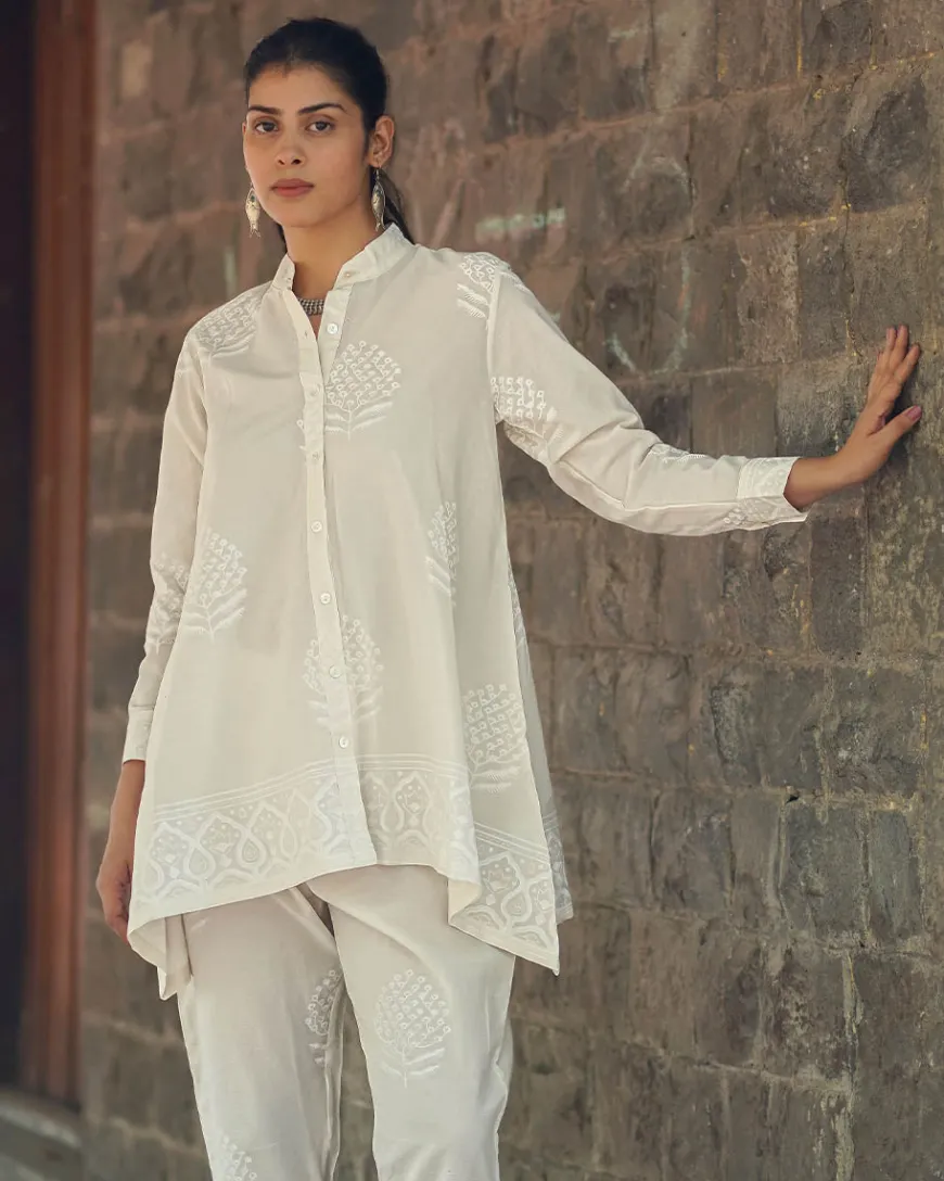 Milk Thistle Ivory Block Printed Top - SFD