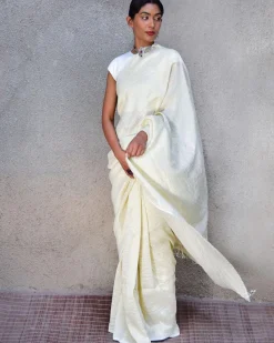 Milky Way Handwoven Linen Saree-Stardust
