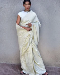 Milky Way Handwoven Linen Saree-Stardust