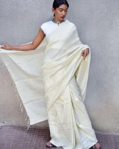 Milky Way Handwoven Linen Saree-Stardust