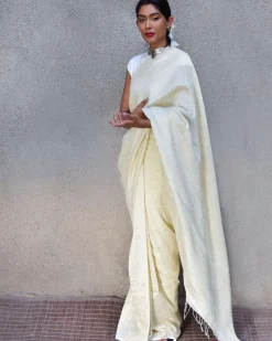 Milky Way Handwoven Linen Saree-Stardust