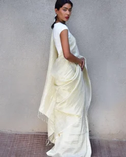 Milky Way Handwoven Linen Saree-Stardust