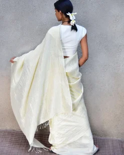 Milky Way Handwoven Linen Saree-Stardust