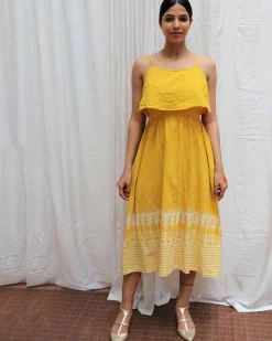 Mimosa Yellow Handblockprinted Cotton Dress-Sor