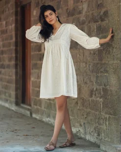 Mist on Marble Ivory Block Printed Dress -  SFD