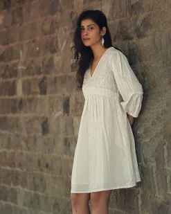 Mist on Marble Ivory Block Printed Dress -  SFD