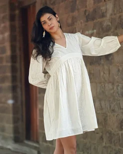 Mist on Marble Ivory Block Printed Dress -  SFD