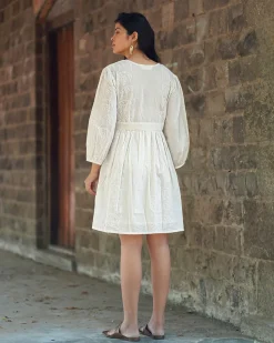 Mist on Marble Ivory Block Printed Dress -  SFD