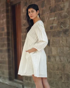 Mist on Marble Ivory Block Printed Dress -  SFD