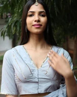 Misty Grey Mulmul Cotton Blouse - Jugnoo