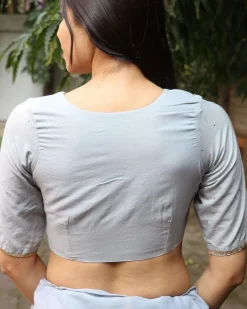 Misty Grey Mulmul Cotton Blouse - Jugnoo