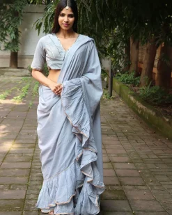 Misty Grey Mulmul Cotton Blouse - Jugnoo